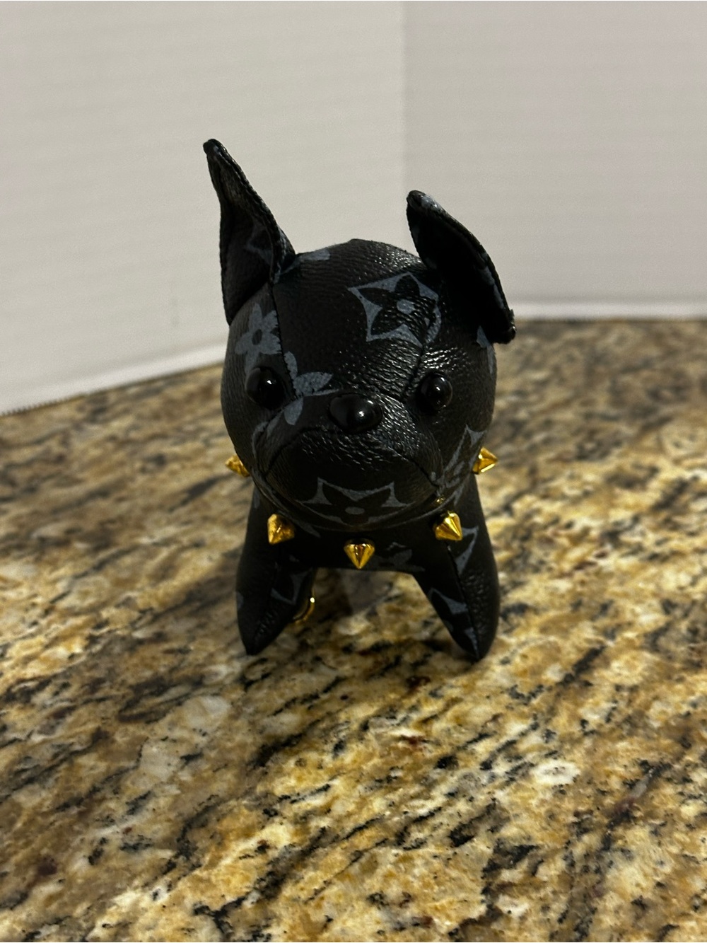 Black Dog Bag Charm with Gold Stud Collar